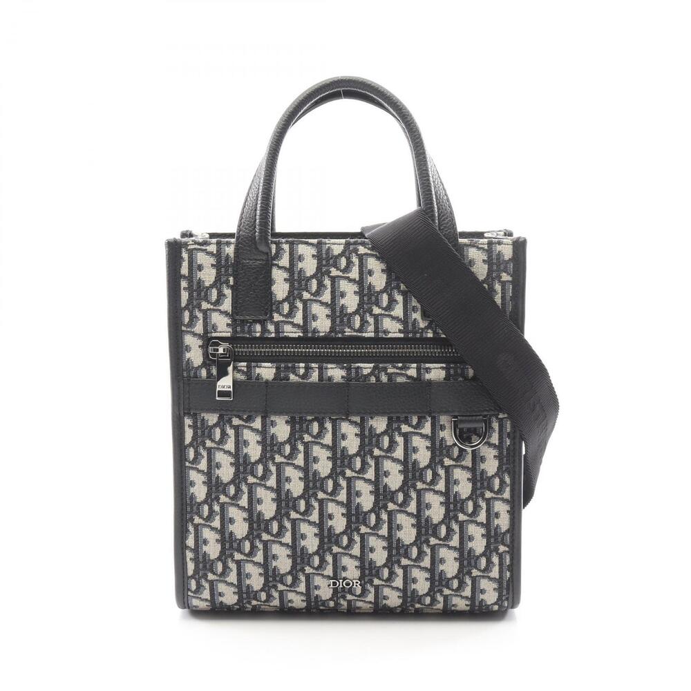 Dior Safari North South Oblique Handbag Canvas Leather Beige Black